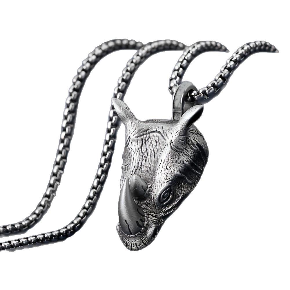 Wild Rhino Head Men's Accessories Domineering Animal Sweater Chain Pendant European Necklace Pendant