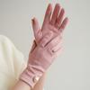 WTEMPO 2 Paar Samt Retro Elegant Perle Warm Vollfingerhandschuhe Herbst Winter Winddicht Kältefest Touchscreen Klapphandschuhe