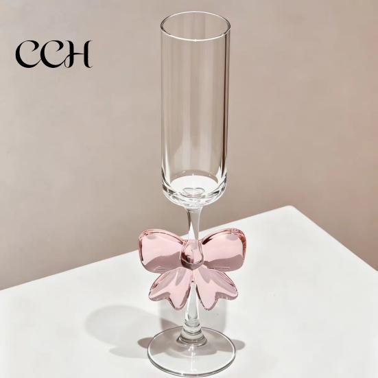 Butterfly Wine Glass Champagne Flutes with 3D Pink Decoration Wedding Glasses Faux Crystal Party Anniversary