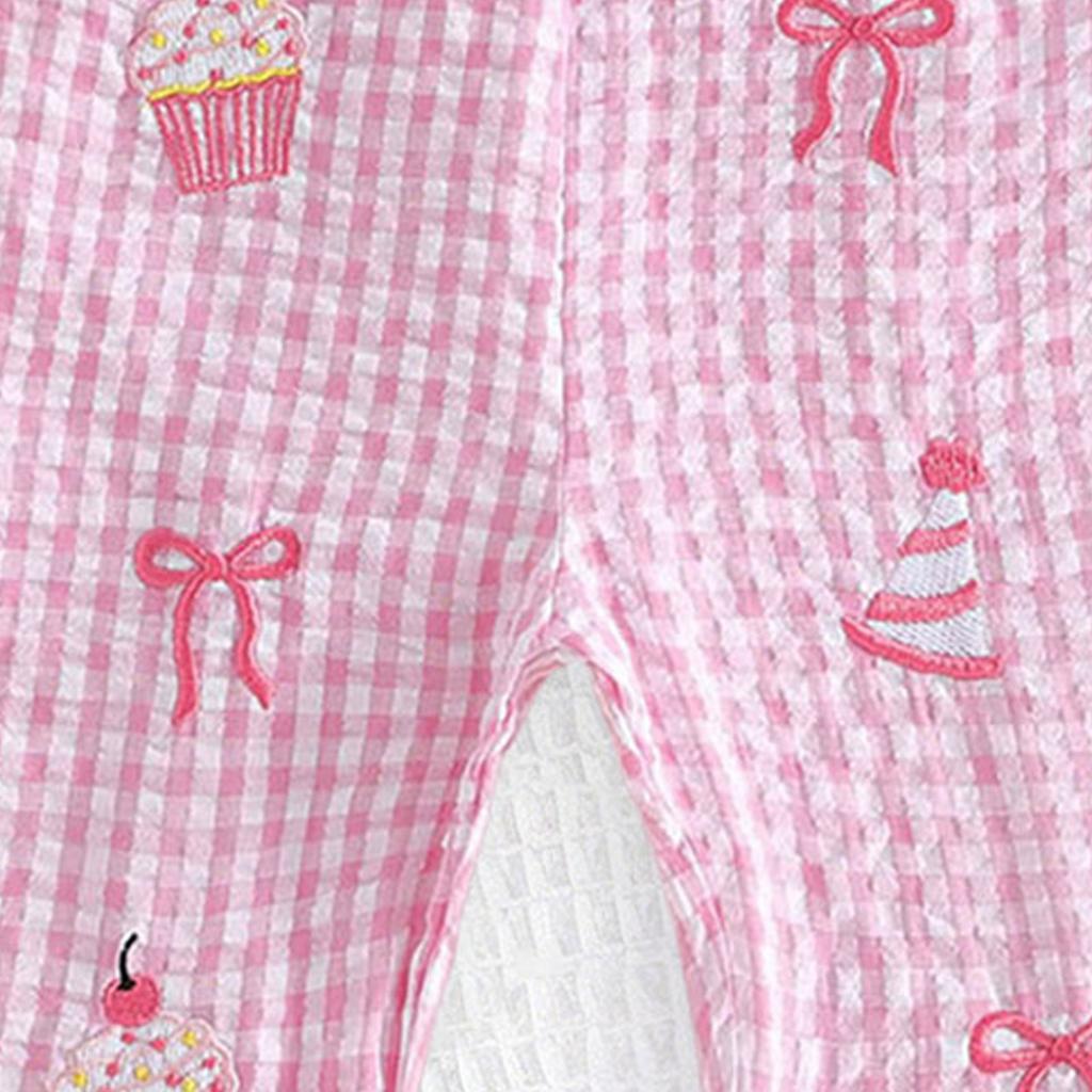 Toddler Birthday Girl Jumpsuit Pink Bow Embroider Bell Bottom Romper Casual Outfit Cake Overalls For 0-5 Y Toddler Girl