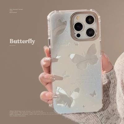 Blue Gradient Hollow Butterfly Suitable for IPhone 15 IPhone 14 Promax Super Fairy 13 Hanging Chain 16 Water Ripples