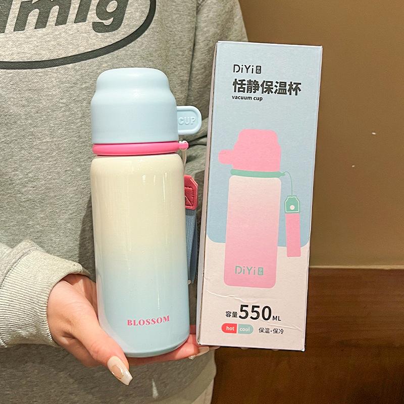 

Простая термокружка для женщин, новый стиль, красивая и милая, портативная нержавеющая сталь, кружка для воды с крышкой для выхода на улицу 550ml