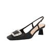 Niche design bag head sandals women's rhinestone square buckle outer wear thick heel high heel single shoes one-word buckle belt