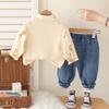 Boys' Long Sleeved 3-piece Set, Autumn and Winter Printed Vest, Cartoon Shirt+casual Denim Pants Set, High-quality Children's Clothing