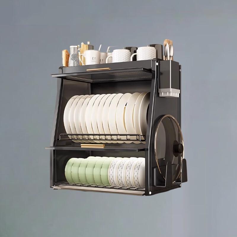 Black Aluminum Kitchen Countertop Dish Drying Rack