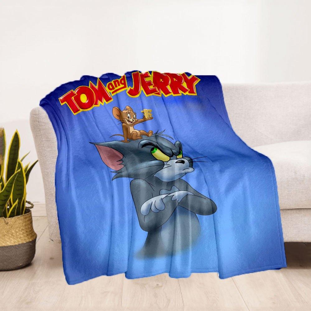 Tom and Jerry Kids Cartoon Poster Wall Art DecorBlanket Flannel Throw Blanket for Sofa, Bed, Travel, Camping, Office