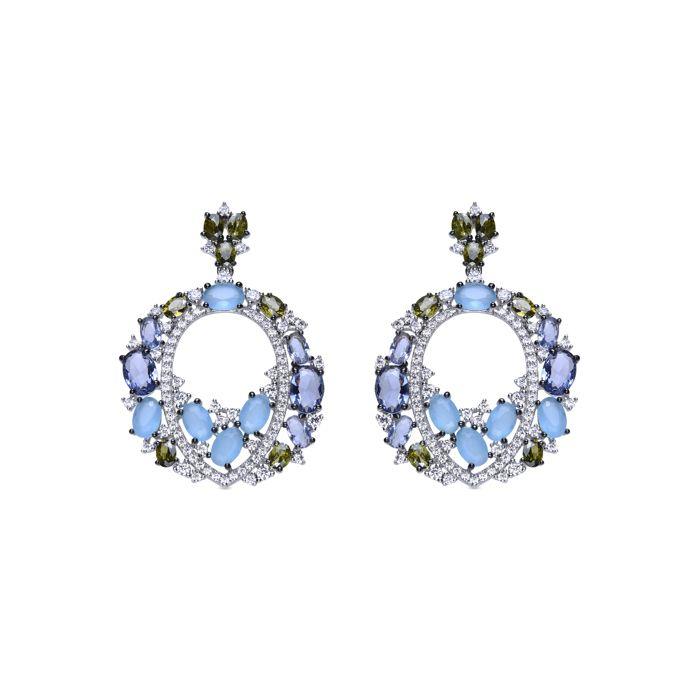 Boucles D'oreilles Luxenter En Argent 925 Et Zirconium Finition En Rhodié Multicolore - Eladax