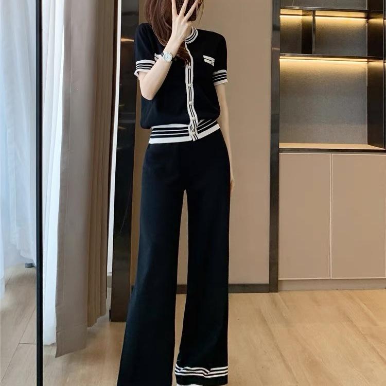 

Комплект женских профессиональных трикотажных брюк широкого кроя весна-лето XS чёрный