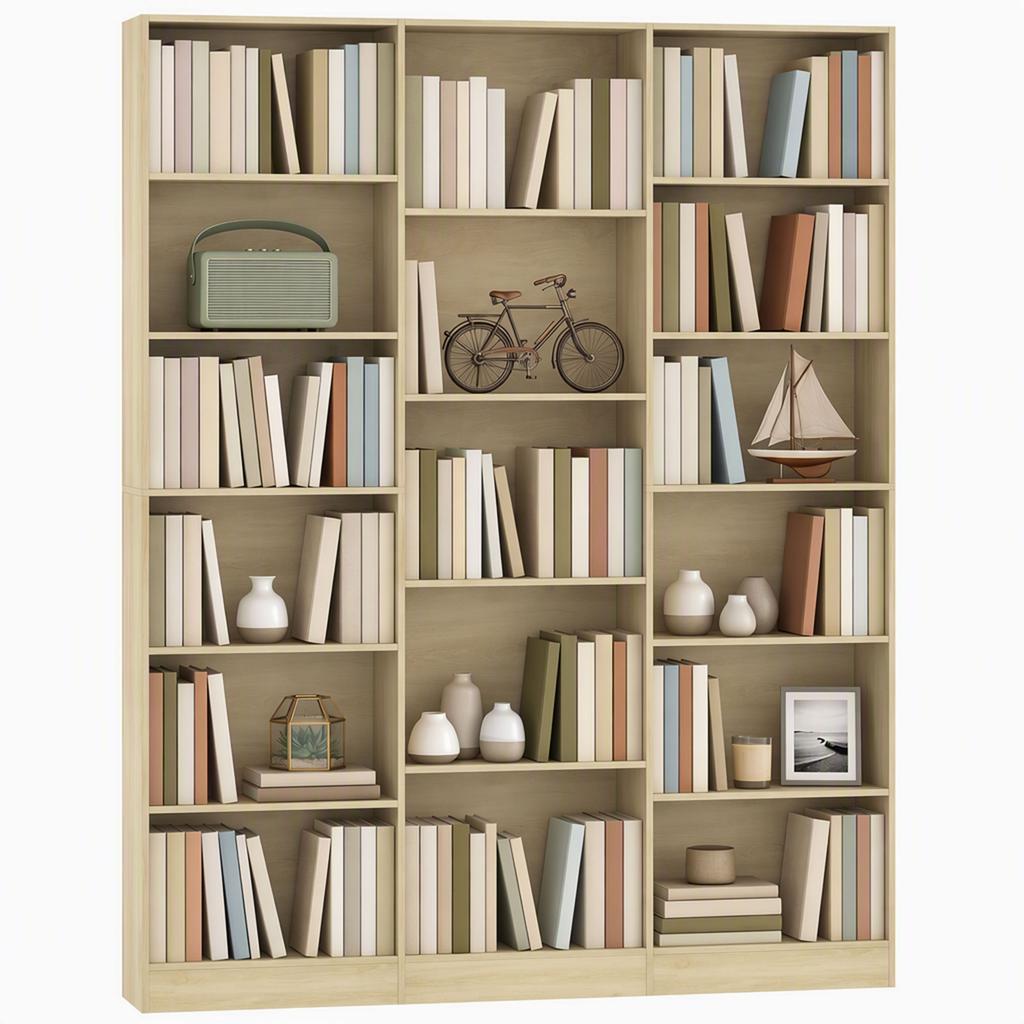 Bookshelf, 6-Tier, 17 Compartments, Adjustable Shelves, 149 x 23.6 x 188 cm, Oak