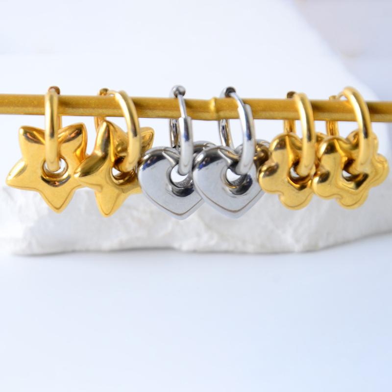 Punk Hängeohrringe Einzigartig Abnehmbar Edelstahl Dicke Stern Herz Creolen Für Damen Herren Statement Schmuck