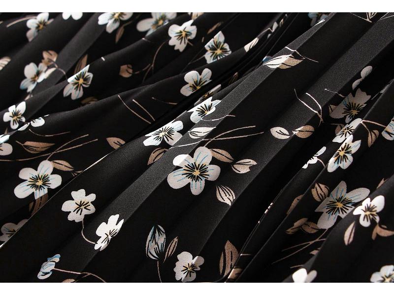 Women's High Waist Floral Pleated Midi Skirt for Spring/Summer 2026 - A-line with Wide Hem (D9908)