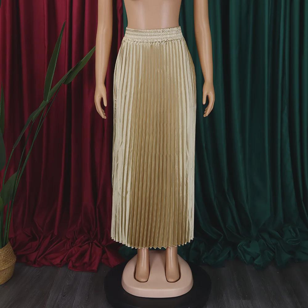 Women's Large Size High Waist Pleated Long Skirt - European & American Style