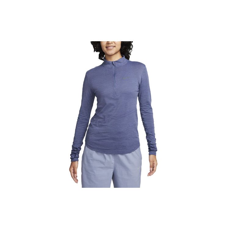 

Женский трикотажный топ Nike Dri-FIT Swift Solid Logo Stand Collar с длинным рукавом, синий FB4438-491 XS