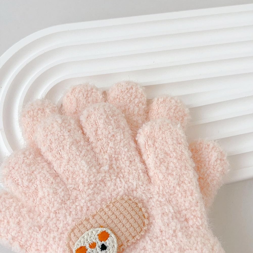 VNGOLERRY and Fluffy Perfect for Fall and and Cold Rabbit and Floral Perfect for and Cute Gift for Girls and Ages Kids' Babies' Gloves, Five-Finger