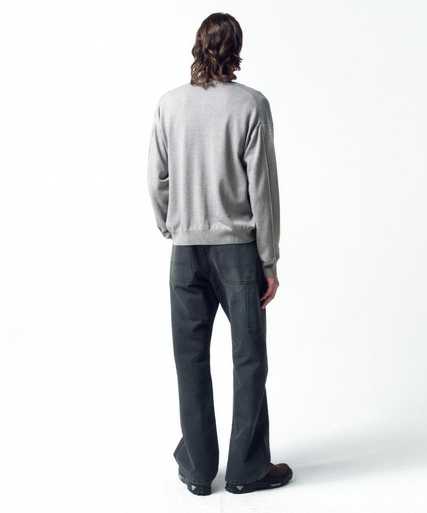 Insilence Wool Blend Round Neck Cardigan Melange Grey
