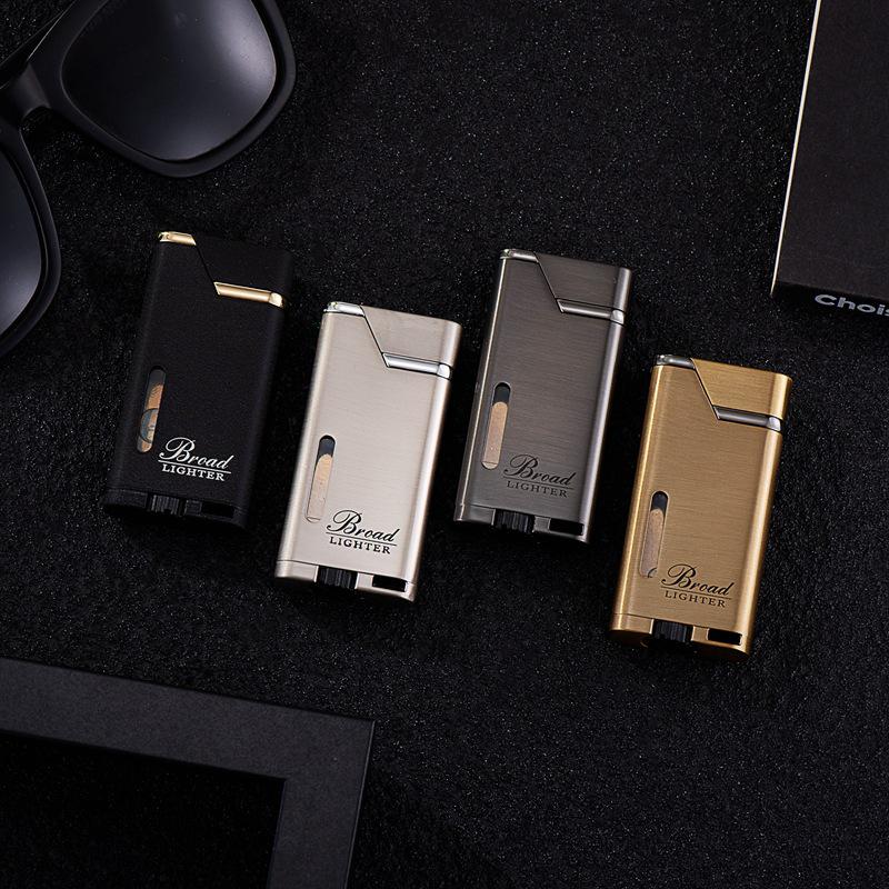 High-End No. 3 Metal Windproof Straight Flame Lighter with Visible Window - Creative Smoking Accessory