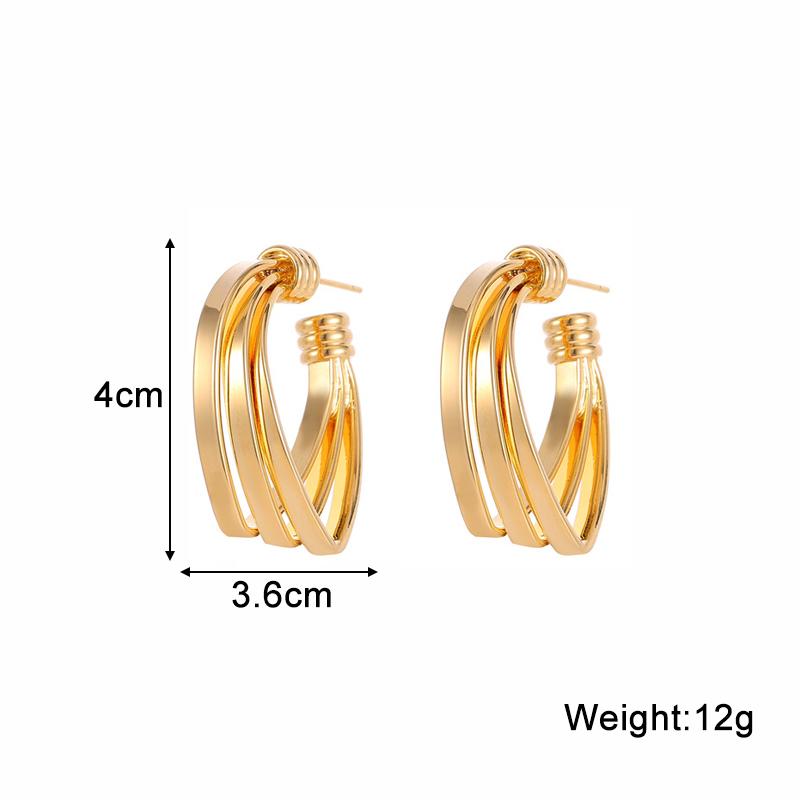 Three-layers Hollow C-shaped Women's Drop Earrings Gold Curved Metal Dangle Earrings Silver Geometry Ear Jewelry