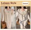 Women's Long Sleeve Pajama Set with Chest Pads, Princess Style, Sweet Home Wear, Spring/Autumn, 2-Piece, Suitable for Outdoors.