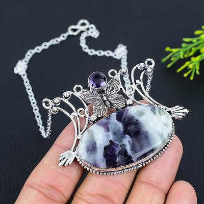 Natural Kemmererite, Amethyst Gemstone 925 Sterling Silver Necklace 18" f0I35