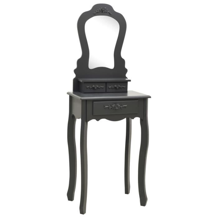 VidaXL Ensemble de coiffeuse avec tabouret Gris 50x59x136 cm Paulownia
