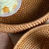 Rattan Round Serving Tray with Handle Large Capacity Sturdy Desktop Organizer Tray for Snack Bread Drink Breakfast Candle