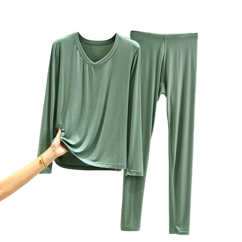 Modal Autumn Suit Women's Spring & Fall Thin Plus Size Pure Color Long Sleeves T-Shirt Inner Wear Tight Thermal Top Thermal Pants