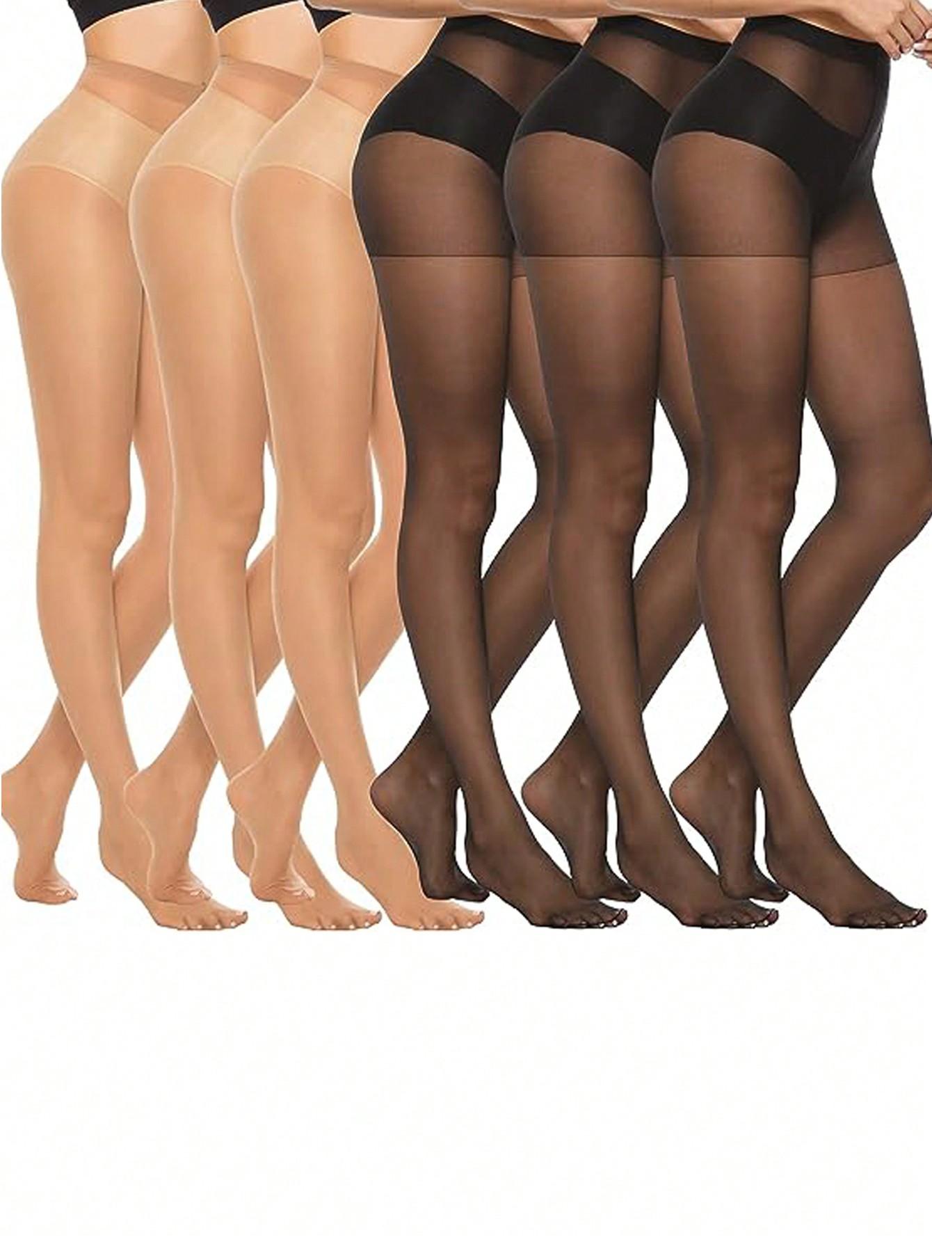 Sechserpack Damen Unifarbene Ultra-Dünne Hautdurchdringende Modische Sexy Seidenstrümpfe und Strumpfhosen XL brown