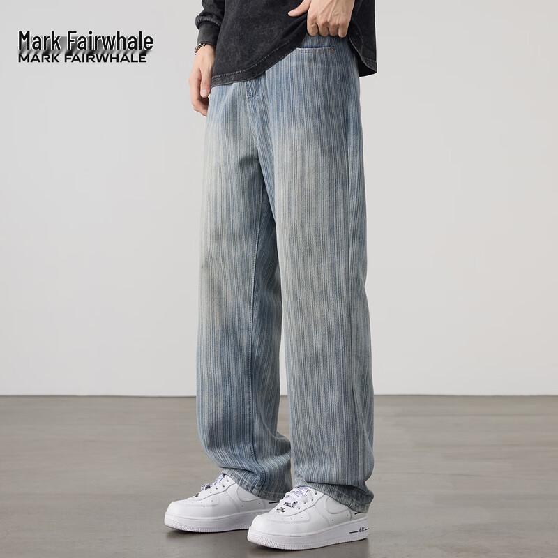 Mark Fairwhale Men's American Retro Striped Straight Jeans