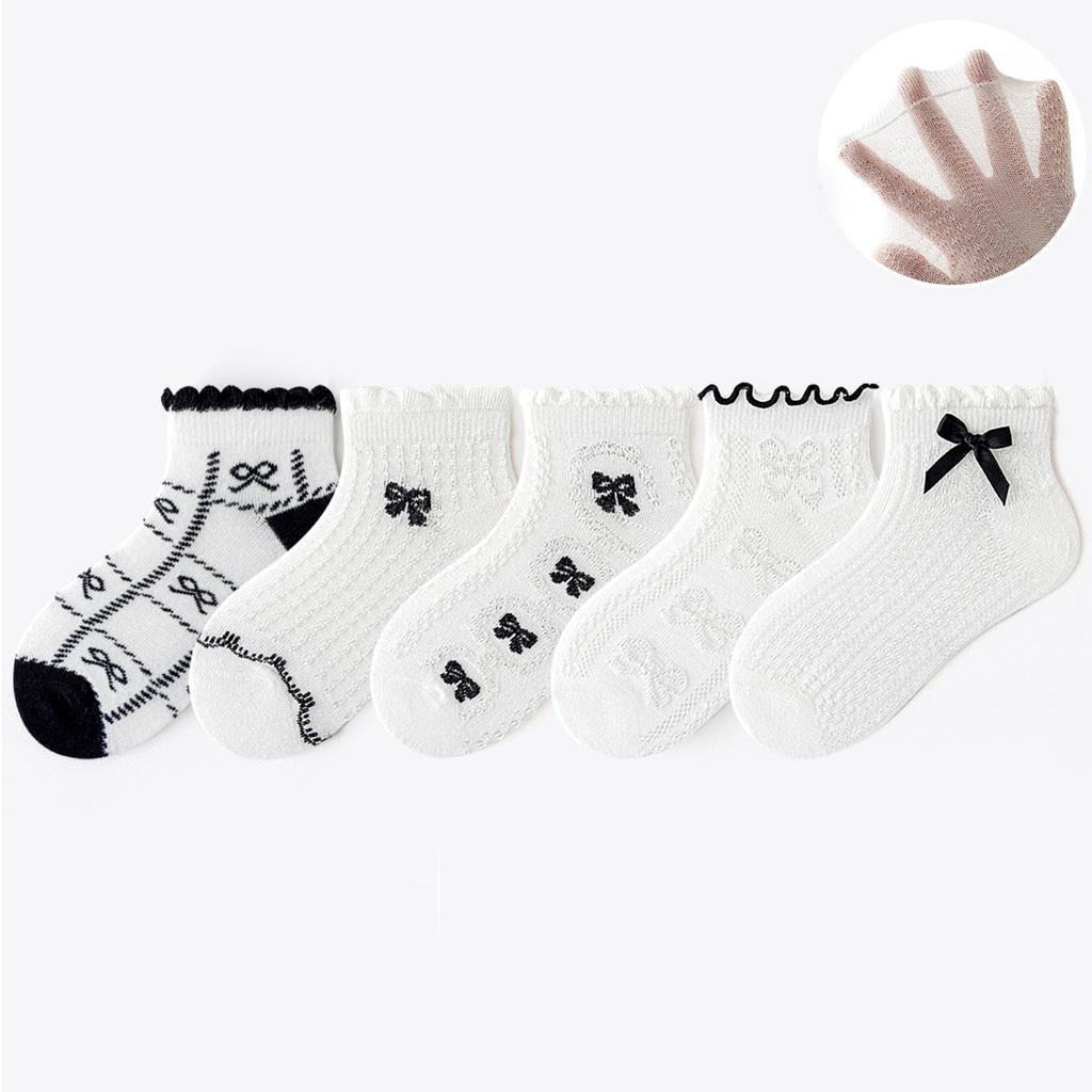 5 Pairs Cotton Childrens Mesh Socks Soft Thin Summer Sock Kids Baby Candy Sock Girls Breathable Flower Casual Cute Socken