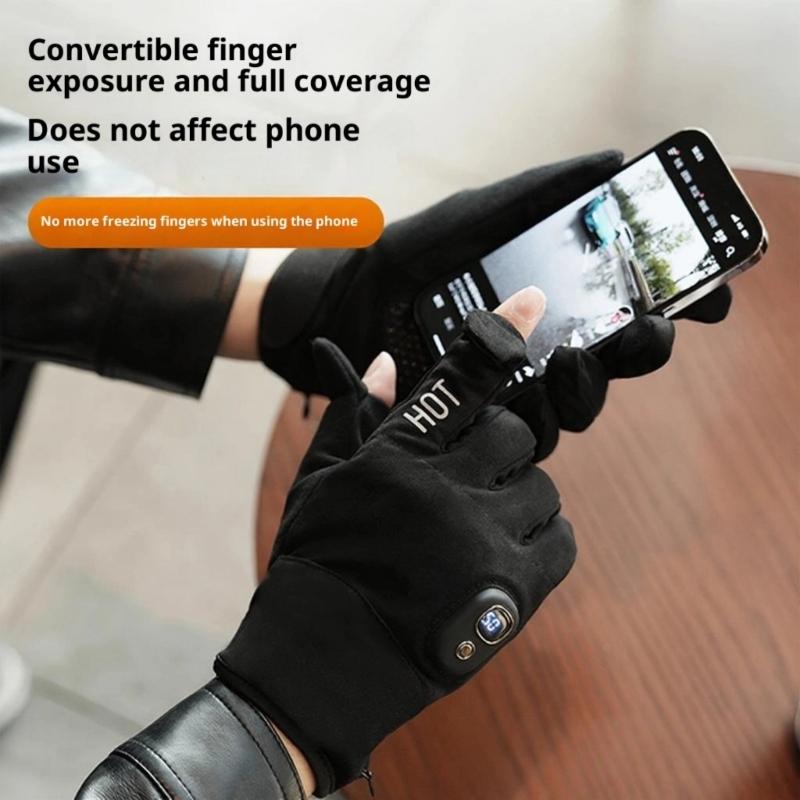 Rechargeable Electric Heated Winter Gloves Touchscreens Compatible Thermals Gloves With 3000mAh Battery For Skiing Cycling Commuting