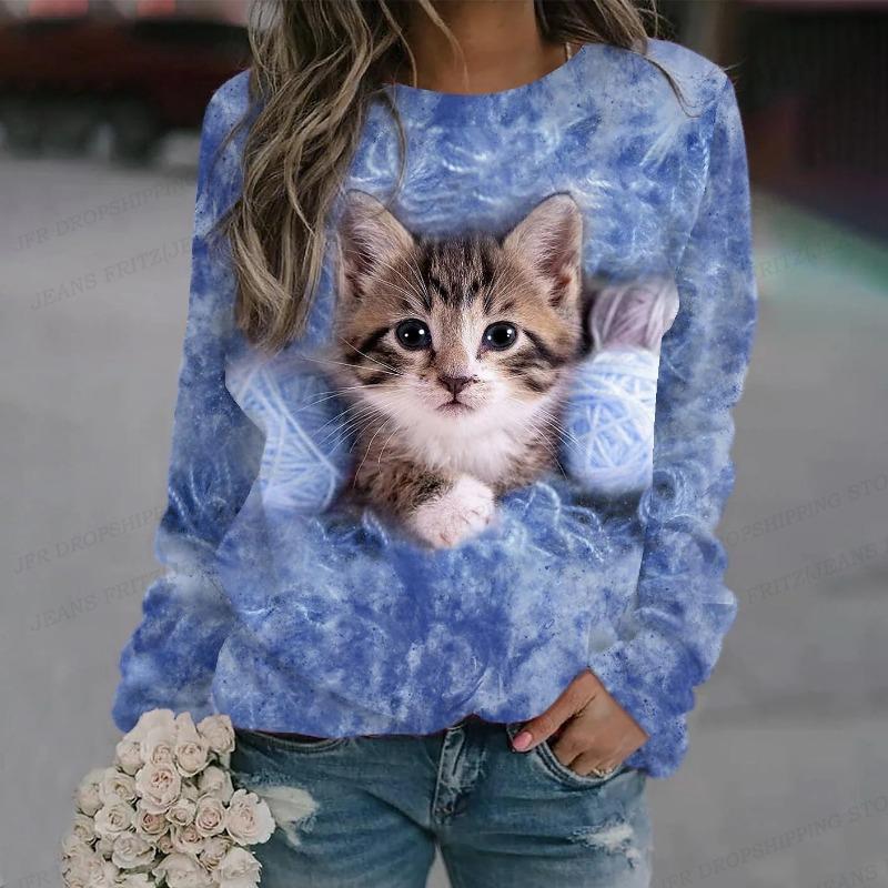 Lovely Cat Hoodie 3D Animal Print Crewneck Long Sleeve Sweats Harajuku Hoodies High Quality Coat Girl Tracksuit Women Sweats Cat