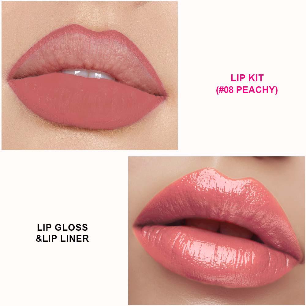 Customizable Long-Lasting Waterproof Lip Gloss and Liner Set with Mirror and Moisturizing, Nourishing Tube.