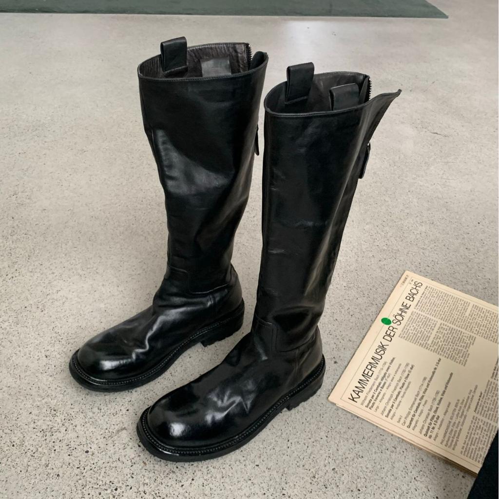 The same shoes retro washed horse leather versatile and thin zipper thick heel platform knight boots