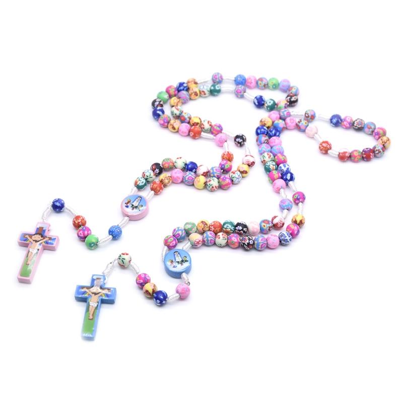 Rosary Necklace Catholic Rose Beads Religion Long Chain Children Jewelry Charm Gifts DropShipping