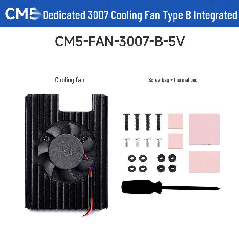 Raspberry Pi CM5 Integrated 5V 3007 Speed-Adjustable Cooling Fan with Heatsink Sticker CM5-FAN-3007-B-5V