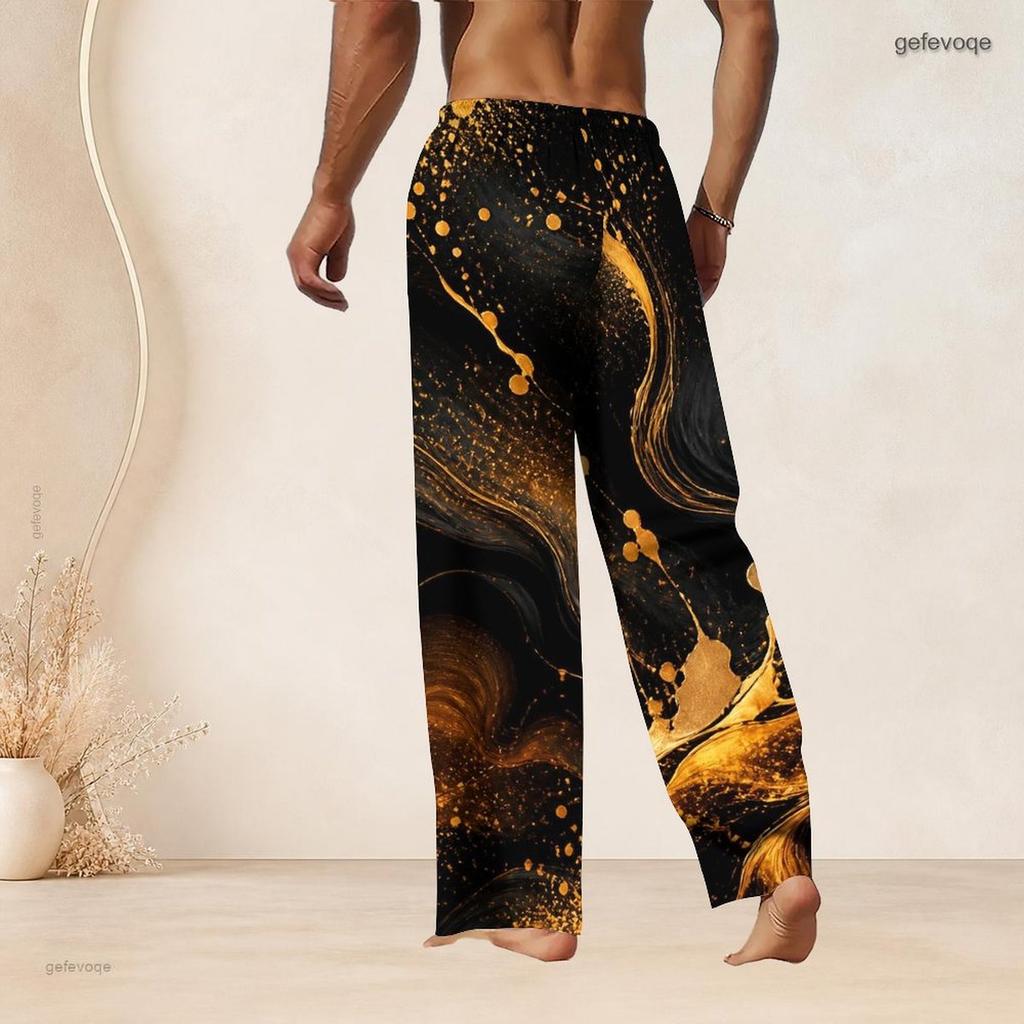 Men Plus Size Drawstring Waist Galaxy Printed Straight Leg Full Length Beach Pants