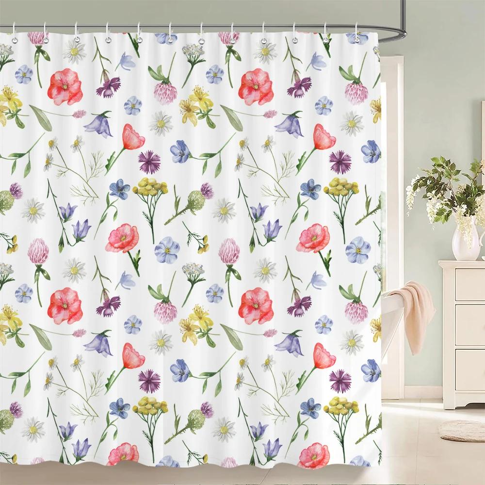 JY01Beautiful Flowers Shower Curtain Bathroom Waterproof Shower Curtain Leaves Plant Printing Curtains for Bath Shower With Ho@1