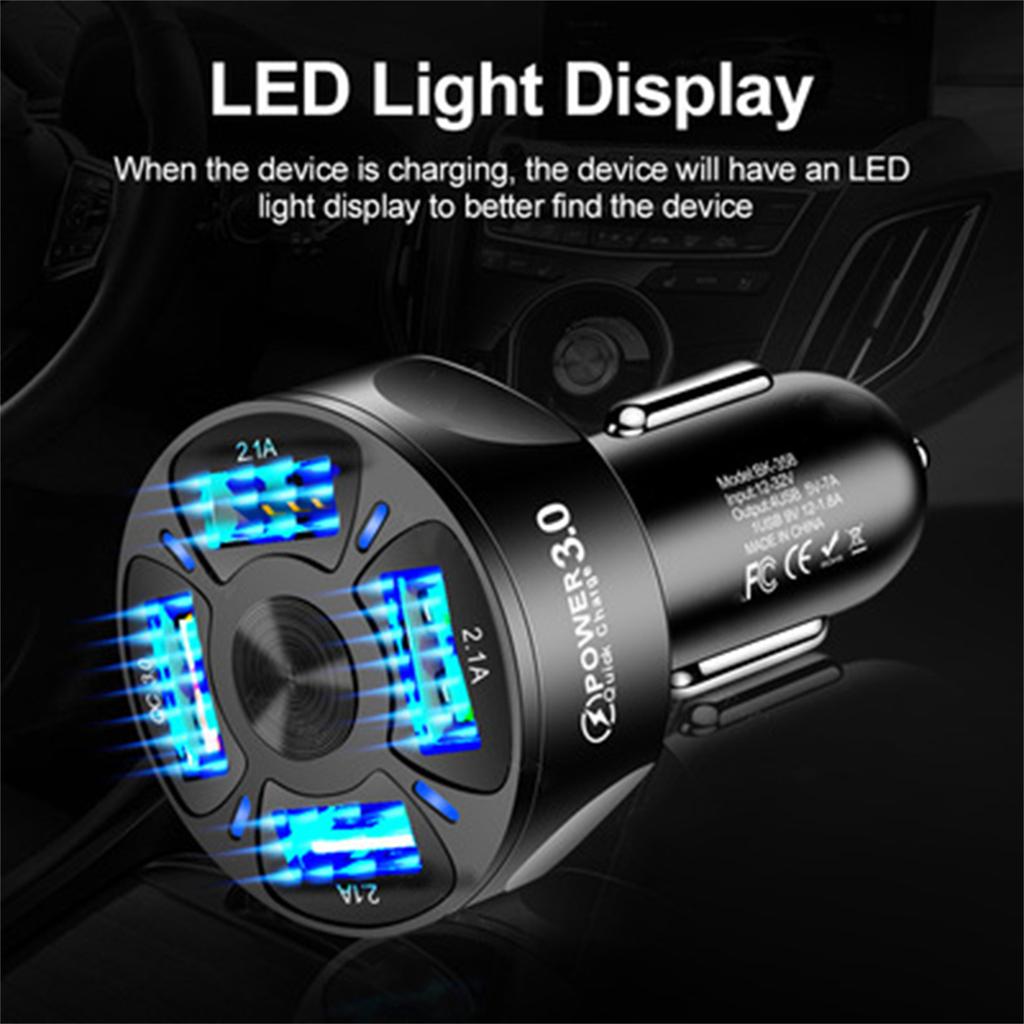 Car Charger Adapter 4 USB QC 3.0 Fast Charging LED Display For IOS Android Phone