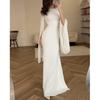 European & American Women's Fashion: Sexy Solid Color Slimming Dress with Large Sleeves