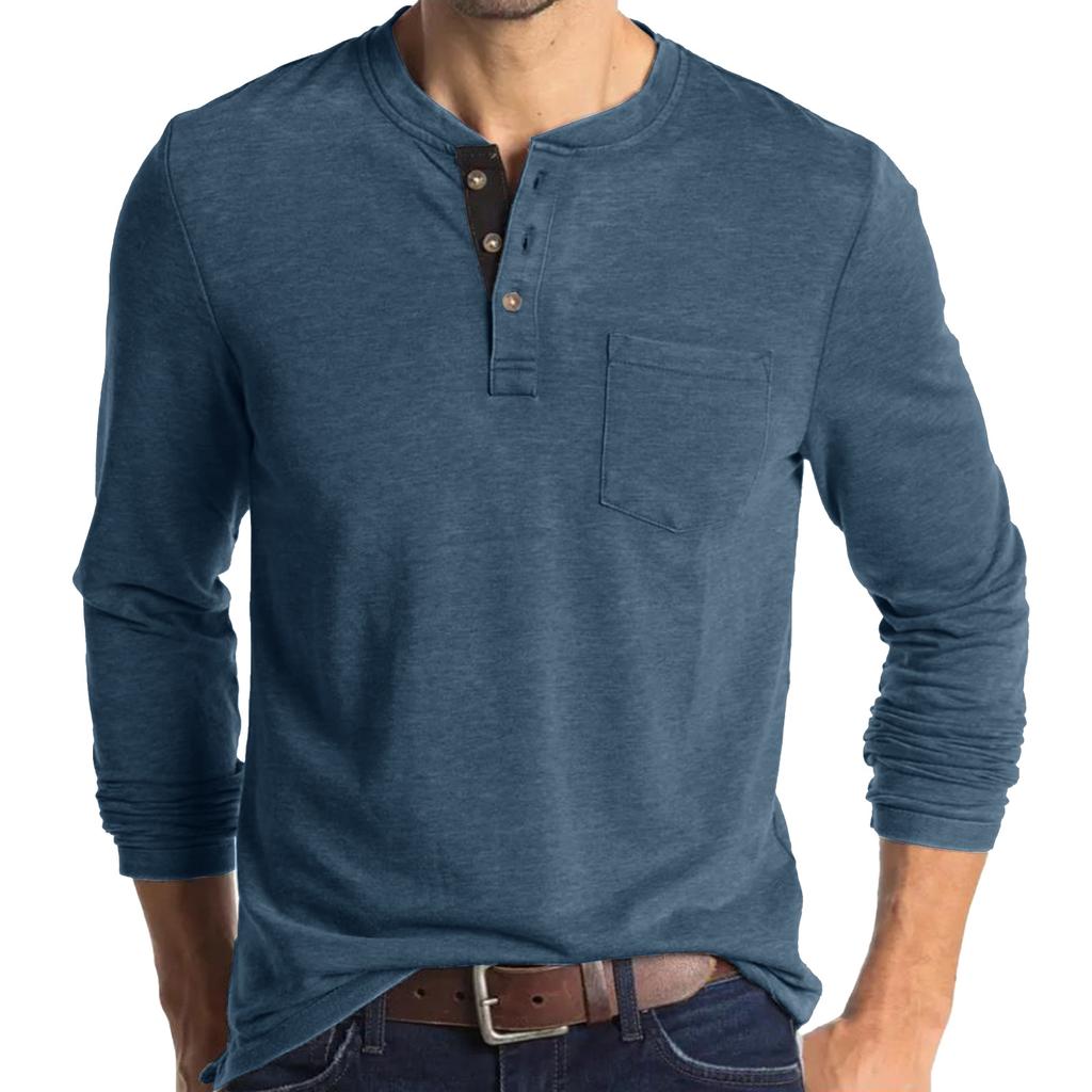 Men's Long Sleeve Round Neck T-Shirt Men's Henley Base Shirt Casual Top