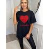 Black Oversized T Shirt With Red Heart And Amore Print For Casual Wear