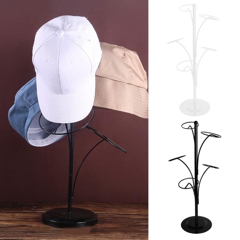 Metal Hats Display Rack with 5 Round Standing Hooks Baseball Cap Rack Organizer Headwear Rack Hat Storage Display Holder