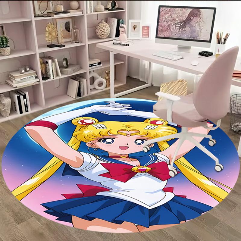 1pc Sailor Moon Carpet, Round Rug, Comfortable, Suitable for Entryways, Living Rooms, Office, And Bedrooms, Christmas Decoration