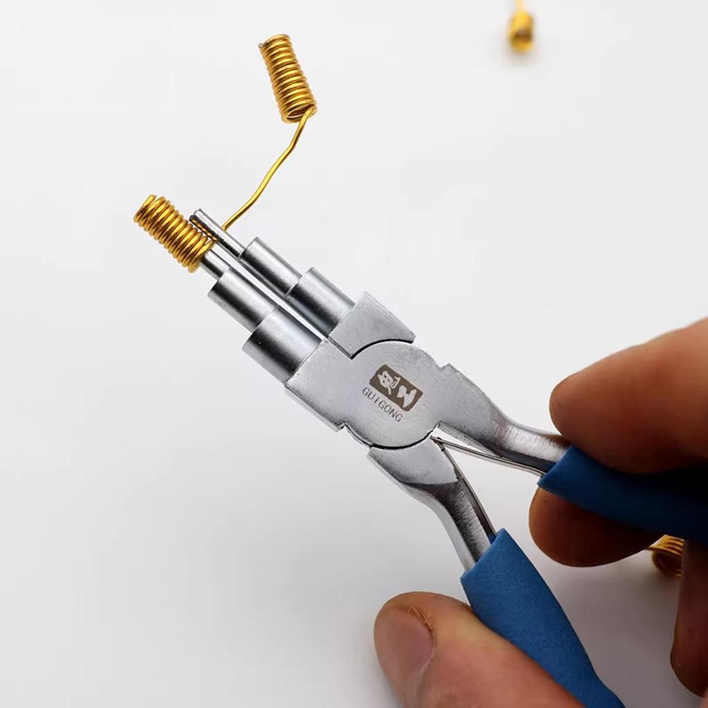 6-in-1 Round Nose Jewelry Plier, DIY Gold Wire Looping Forming Pliers with Non-Slip Handle for 2.5-9mm Loops and Jump Rings