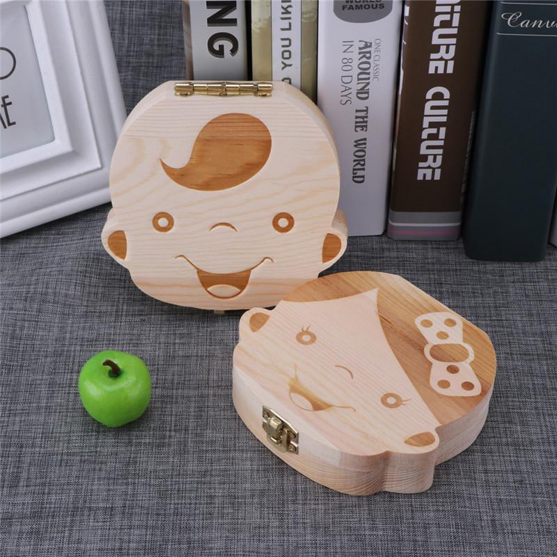 1 Stück-Babyzahnbox Spanisch Holz Kinder Milchzähne Organizer Aufbewahrung Jungen Mädchen Baby Souvenirs Geschenke Andenken