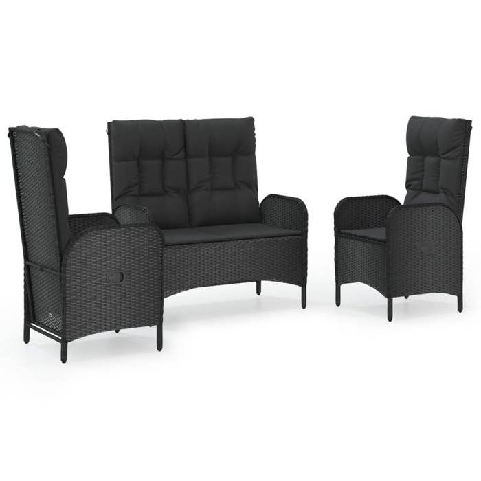 Ensemble de jardin - Maison Exclusive - 3 pièces - Noir - Avec coussins
