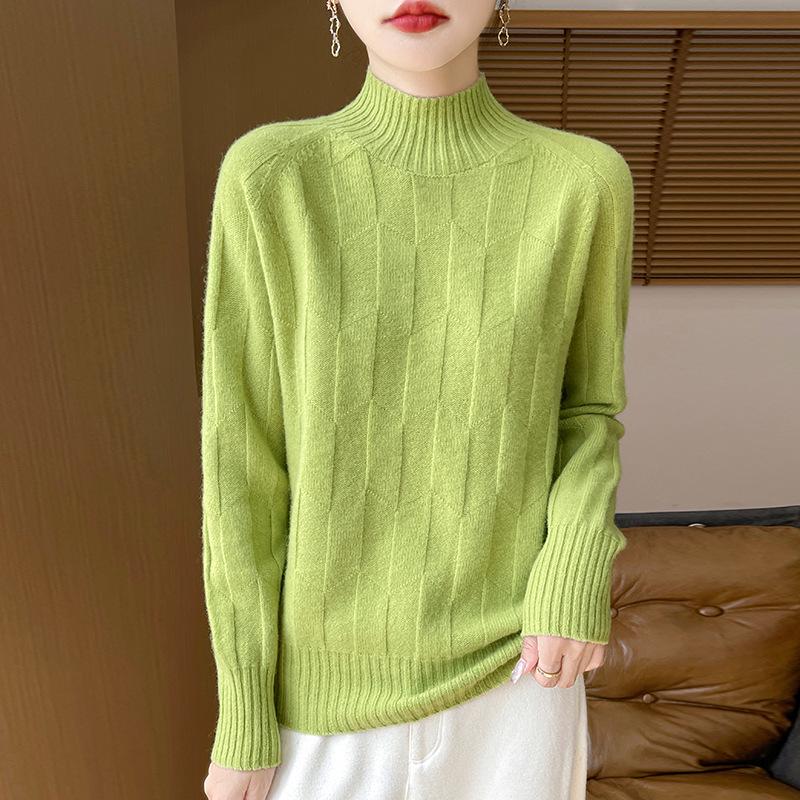 Thick Knit Half-High Collar Wool Sweater - Loose Fit Pullover