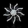 Women's Xmas Gift Blossom Flower Brooch Black Crystal Rhinstones Collar Pin