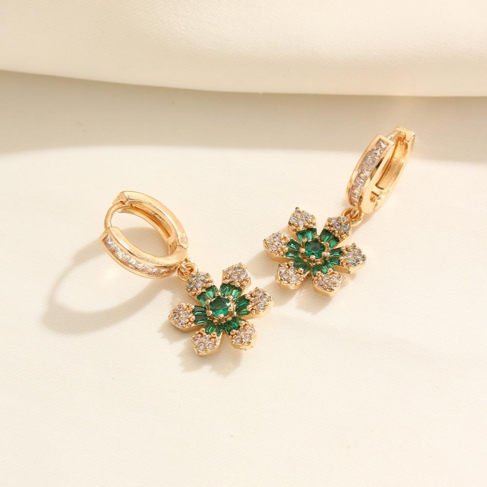 1 Pair Fashion Zirconia Flowers Dangle Earrings for Women Golden Earring Jewelry Wedding Party Accessories