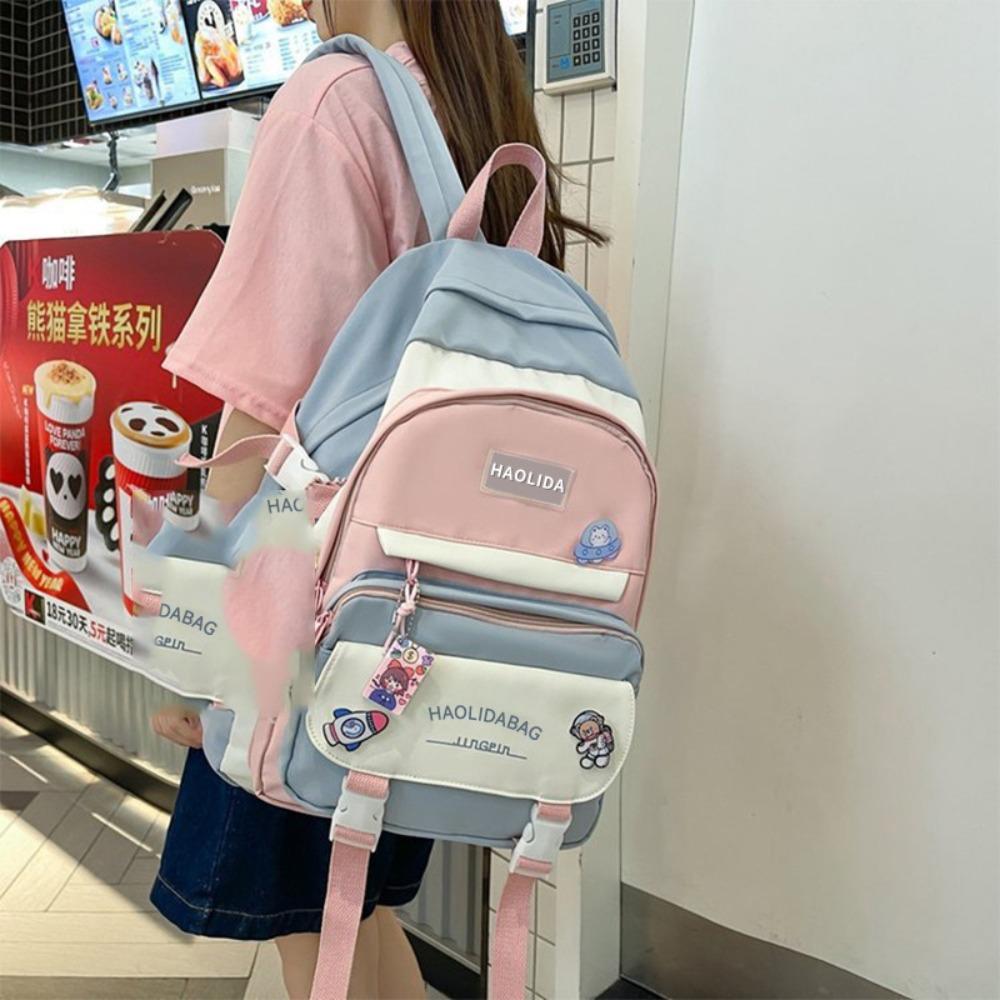 Ins Students School Bags Multi Pockets Large Handbag Cute Teenage Shoulder Bags  Girl